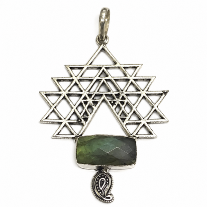 Labradorite Geometric Pendant Boho Paisley Silver Tone Jewelry PEN253-SLV-NLBD01