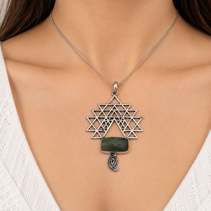Labradorite Geometric Pendant Boho Paisley Silver Tone Jewelry PEN253-SLV-NLBD01