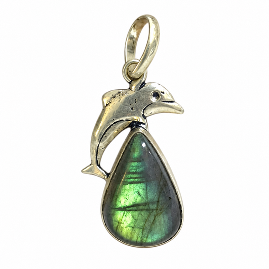Labradorite Dolphin Pendant Ocean Inspired Silver Tone Jewelry PEN254-SLV-NLBD01