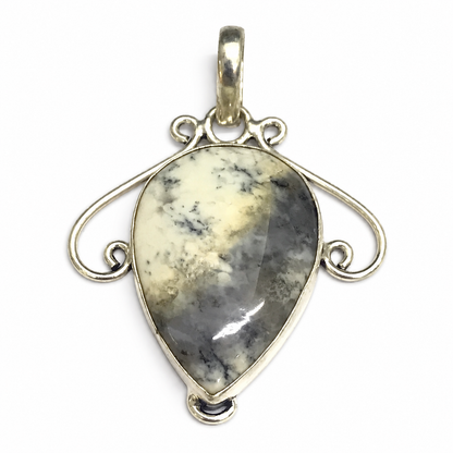 Dendritic Agate Pendant Boho Silver Tone Statement Jewelry PEN256-SLV-NDAG01