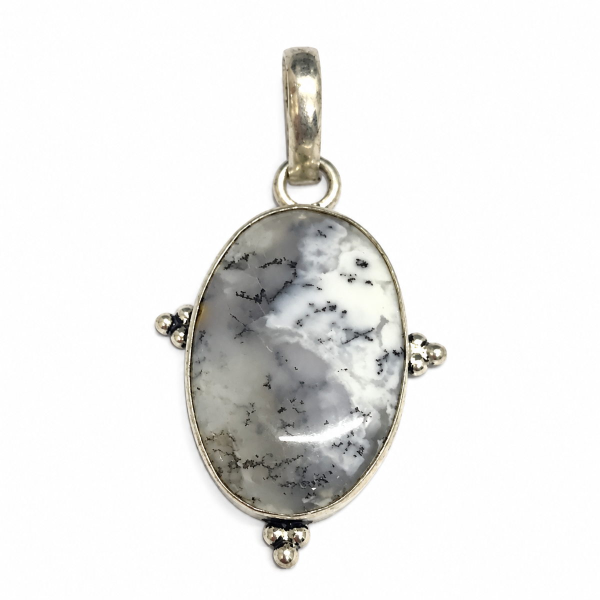 Dendritic Agate Oval Pendant Boho Silver Tone Natural Jewelry PEN257-SLV-NDAG01