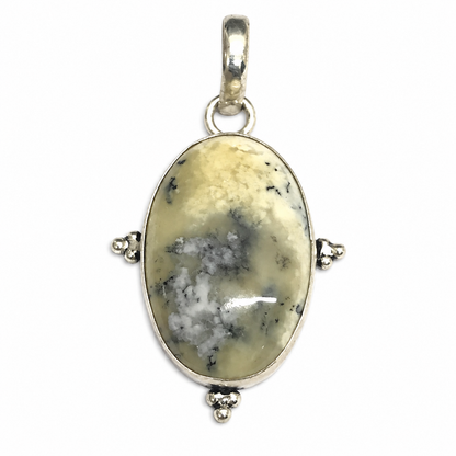 Dendritic Agate Oval Pendant Natural Stone Silver Tone Jewelry PEN258-SLV-NDAG01