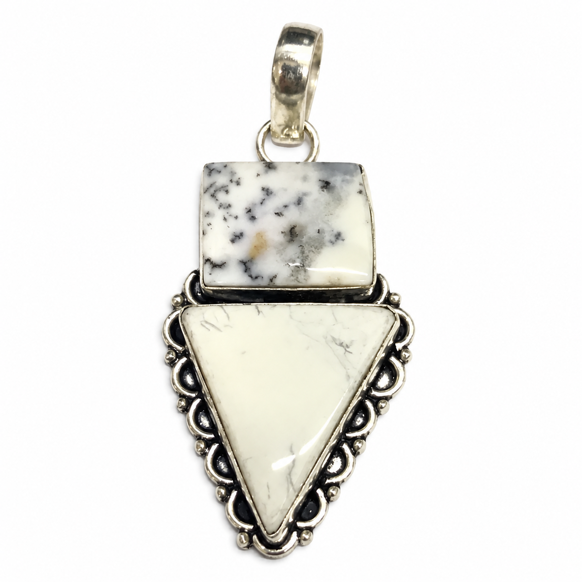 Dendritic Agate Oval Pendant Natural Stone Silver Tone Jewelry PEN259-SLV-NDAG02