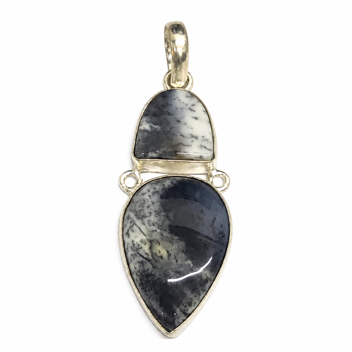 Dendritic Agate Double Stone Pendant Boho Silver Tone Jewelry PEN260-SLV-NDAG02