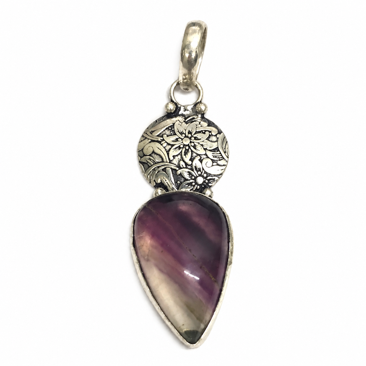 Amethyst Floral Pendant Purple Gemstone Boho Silver Tone Jewelry PEN262-SLV-NAMT01