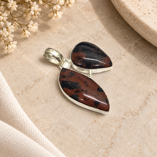 Natural Jasper Pendant Brown Stone Statement Jewelry PEN263-SLV-NJR02