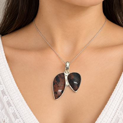 Natural Jasper Pendant Brown Stone Statement Jewelry PEN263-SLV-NJR02