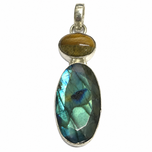 Natural Labradorite Tiger Eye Pendant Boho Gemstone Jewelry PEN264-SLV-NLBD-NTE02