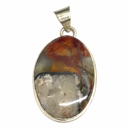 Natural Rainforest Jasper Pendant, Multicolor Silver Jewelry PEN265-SLV-NJR01
