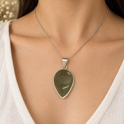 Natural Botswana Green Agate Pendant Olive Stone Boho Jewelry PEN266-SLV-NBWAG01