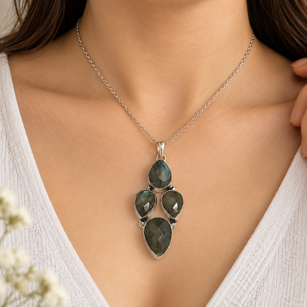 Labradorite Silver Pendant Natural Gemstone Necklace PEN271-SLV-NLBD04