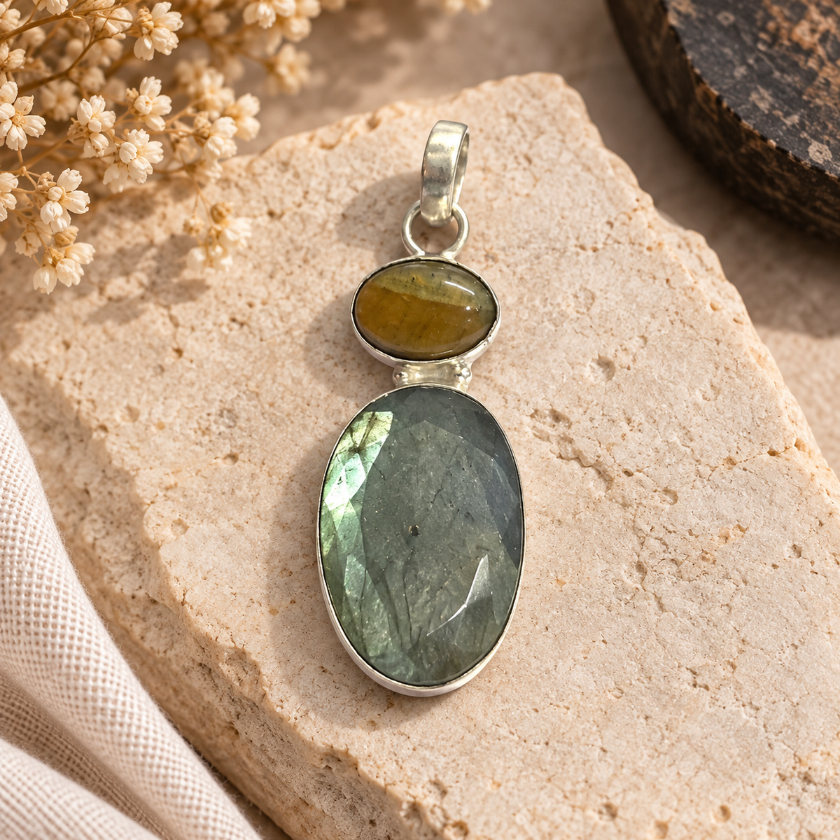 Natural Labradorite Pendant Blue Gemstone Silver Jewelry PEN286-SLV-NLBD-NTE02