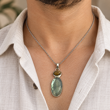Natural Labradorite Pendant Blue Gemstone Silver Jewelry PEN286-SLV-NLBD-NTE02