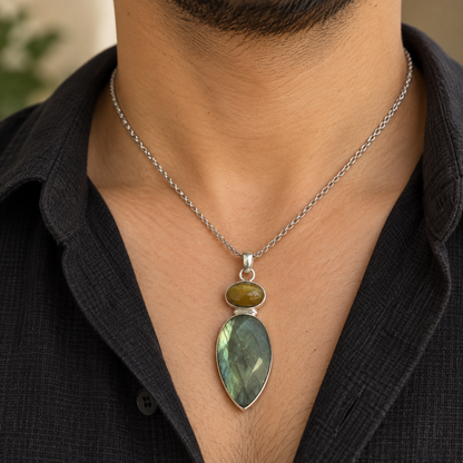 Natural Labradorite Pendant Green Gemstone Silver Jewelry PEN287-SLV-NLBD-NTE02