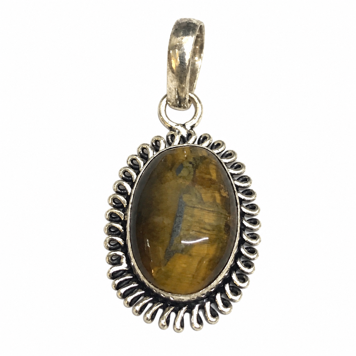 Natural Tiger Eye Pendant, Silver Boho Statement Jewelry PEN289-SLV-NTE01