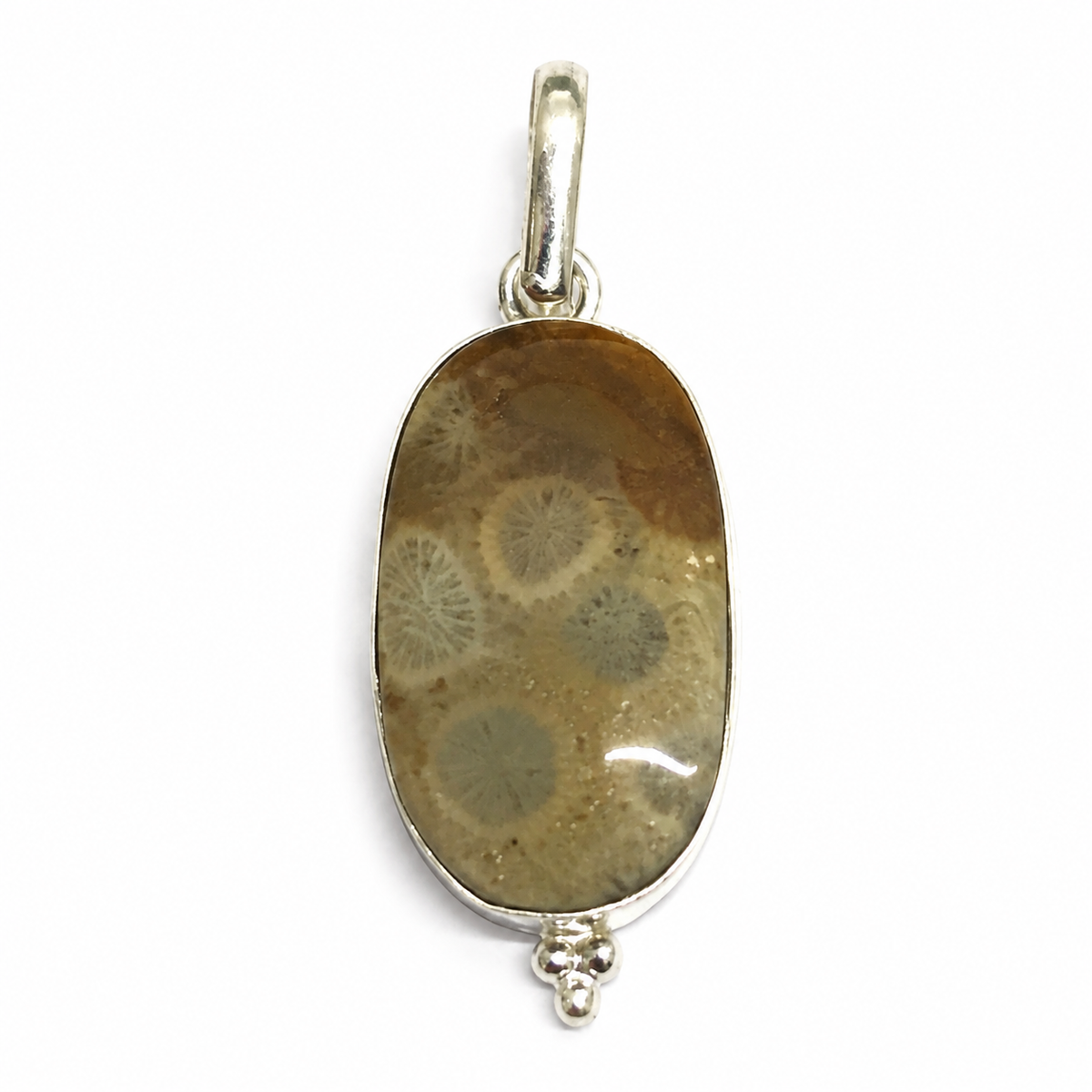 Fossil Coral Pendant Natural Stone Silver Statement Jewelry PEN292-SLV-NFC01