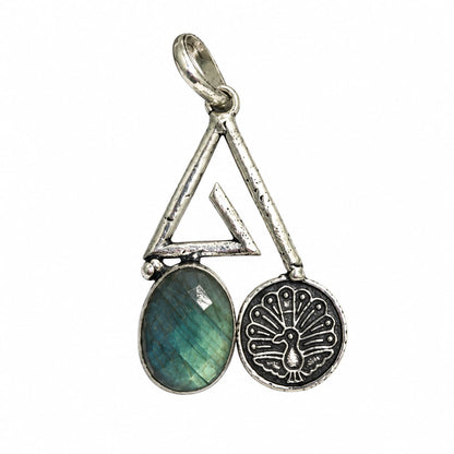 Labradorite Flower Pendant, Blue Flash Silver Boho Jewelry PEN295-SLV-NLBD01