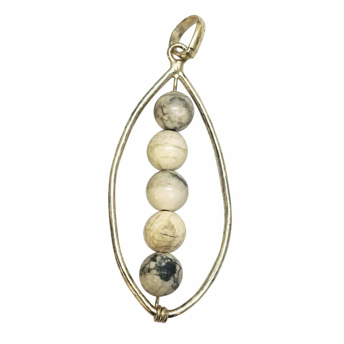 White Howlite Pendant, Silver Teardrop Minimal Boho Jewelry PEN309-SLV-NHWT05