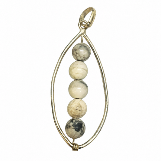 White Howlite Pendant, Silver Teardrop Minimal Boho Jewelry PEN309-SLV-NHWT05