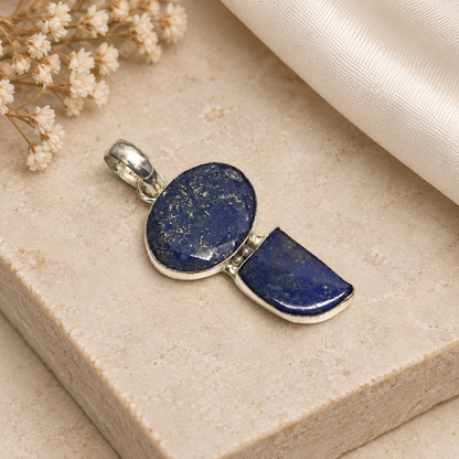Lapis Lazuli Gemstone Pendant, Blue Stone Silver Boho Jewelry PEN315-SLV-NLLZ02