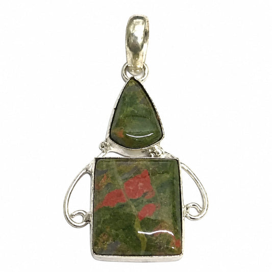 Natural Unakite Gemstone Pendant, Silver Boho Statement Jewelry PEN318-SLV-NRUN02