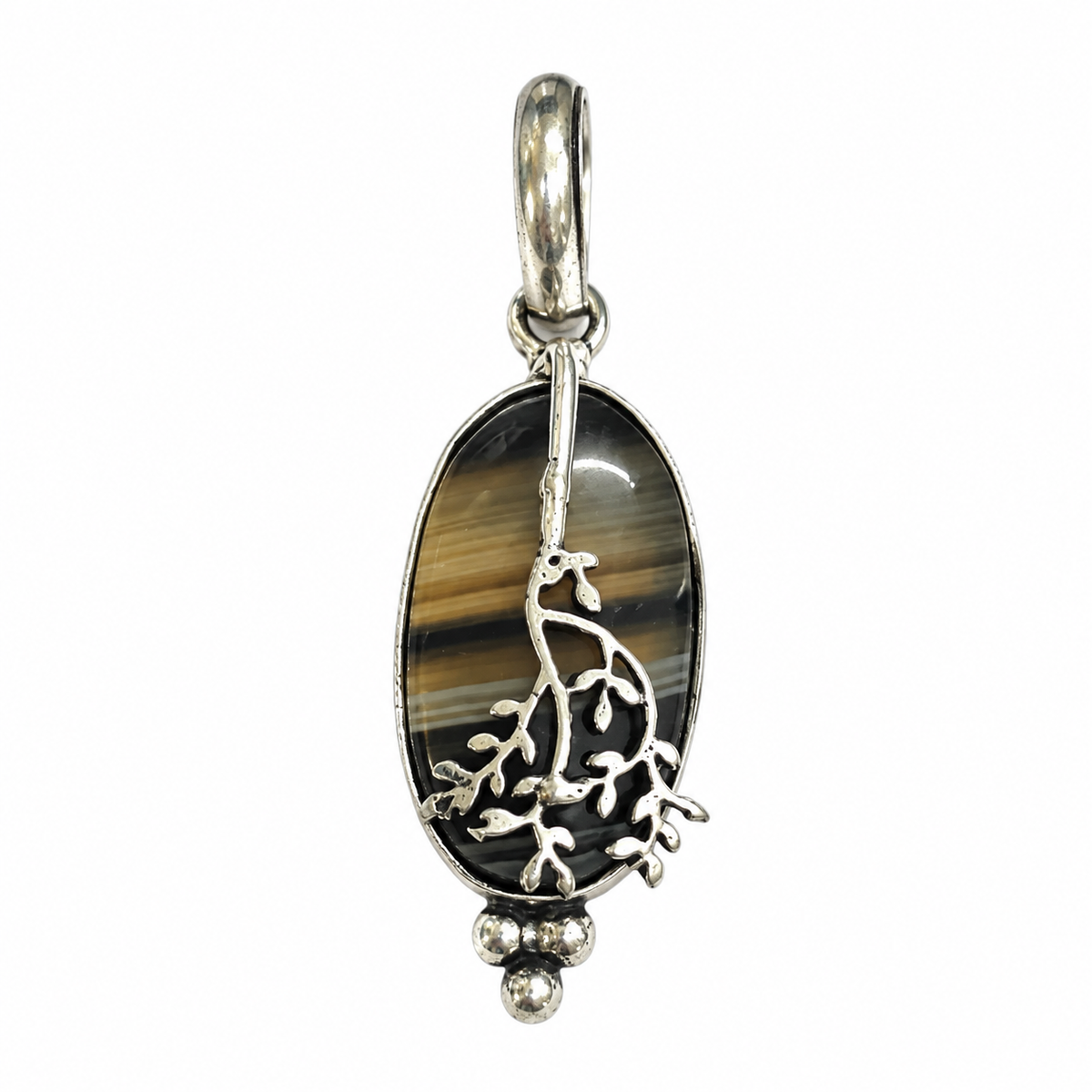 Natural Agate Pendant, Tree of Life Gemstone Boho Silver Jewelry PEN319-SLV-NAG01