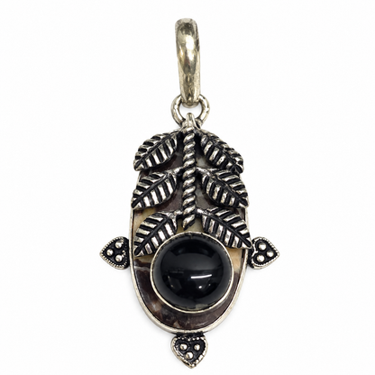 Black Onyx Jasper Leaf Pendant, Nature Inspired Boho Silver Jewelry PEN320-SLV-NCCJR-NBO02