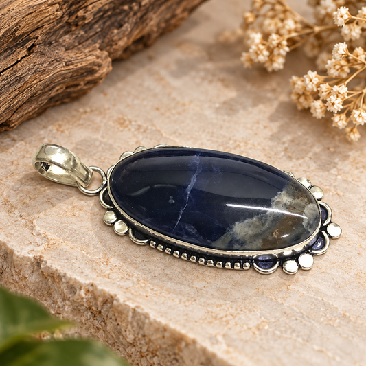 Natural Sodalite Blue Stone Pendant Artisan Jewelry PEN321-SLV-NSDL01