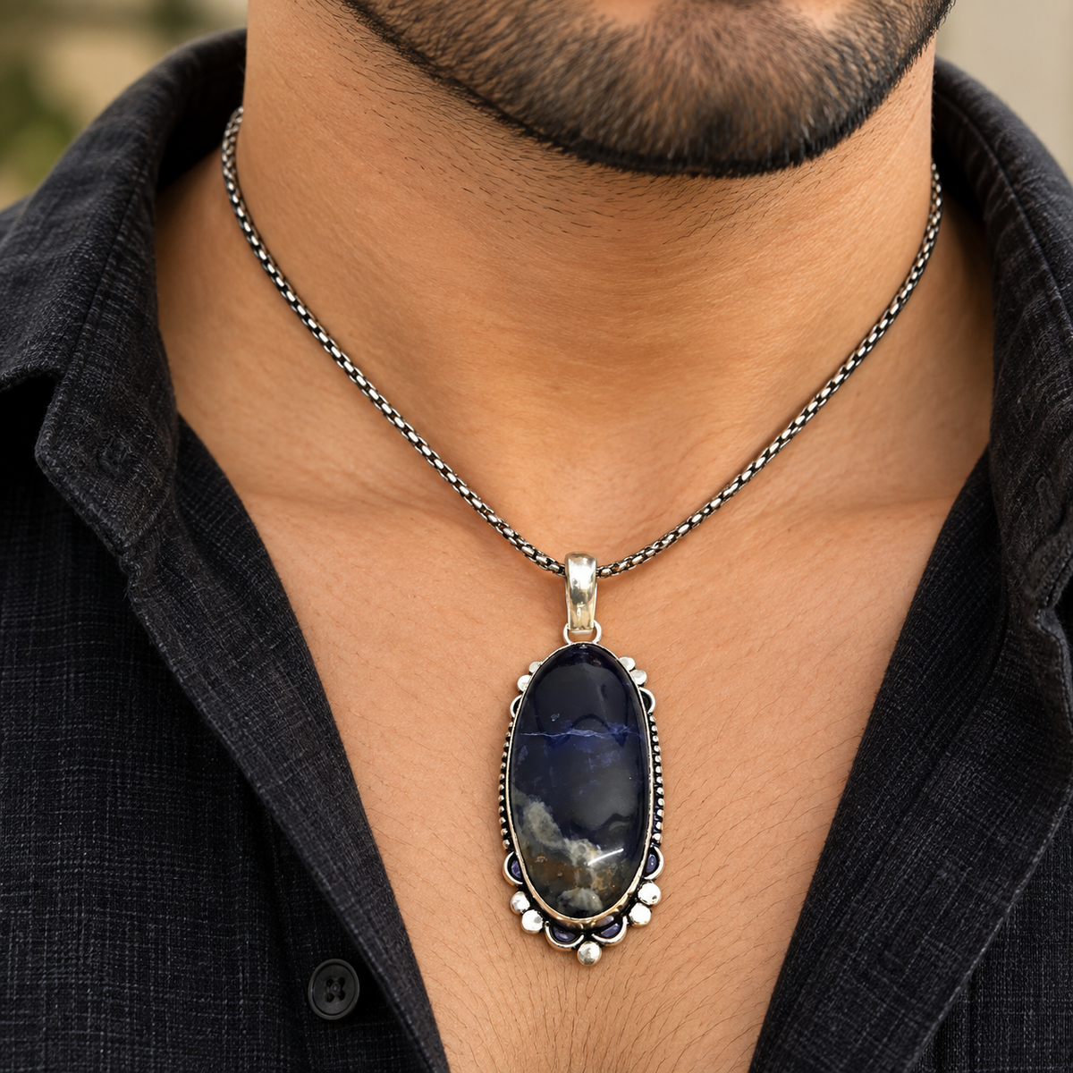 Natural Sodalite Blue Stone Pendant Artisan Jewelry PEN321-SLV-NSDL01