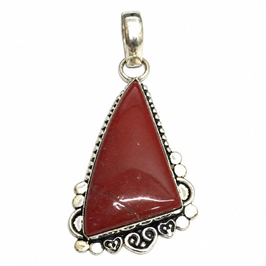 Red Jasper Pendant Silver Tribal Boho Gemstone Jewelry PEN325-SLV-NJR01