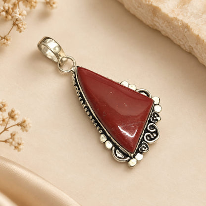 Red Jasper Pendant Silver Tribal Boho Gemstone Jewelry PEN325-SLV-NJR01