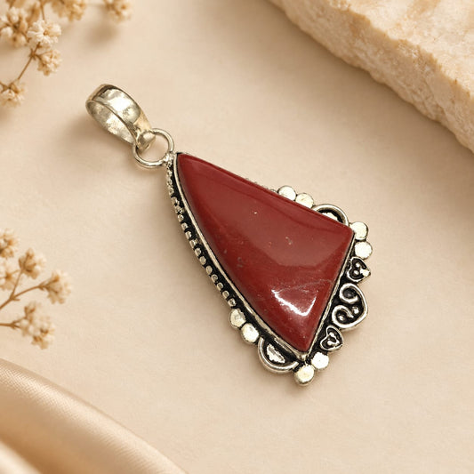 Red Jasper Pendant Silver Tribal Boho Gemstone Jewelry PEN325-SLV-NJR01