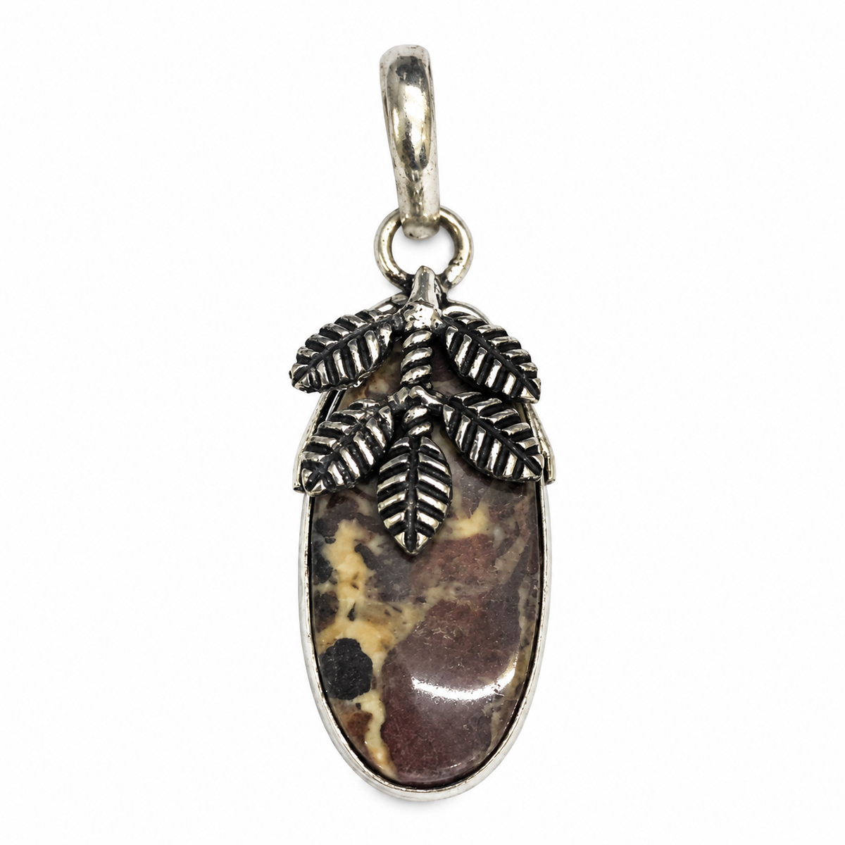 Natural Coconut jasper Leaf Pendant Boho Botanical Gemstone Jewelry PEN328-SLV-NCCJR01