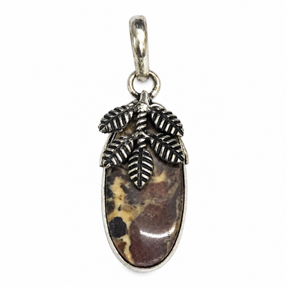 Natural Coconut jasper Leaf Pendant Boho Botanical Gemstone Jewelry PEN328-SLV-NCCJR01
