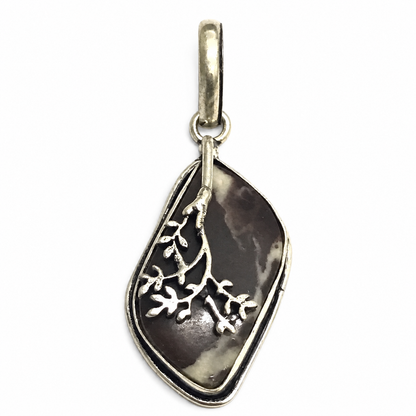 Natural Coconut jasper Tree Pendant Silver Boho Gemstone Jewelry PEN330-SLV-NCCJR01
