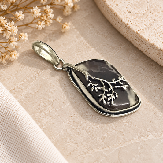 Natural Coconut jasper Tree Pendant Silver Boho Gemstone Jewelry PEN330-SLV-NCCJR01