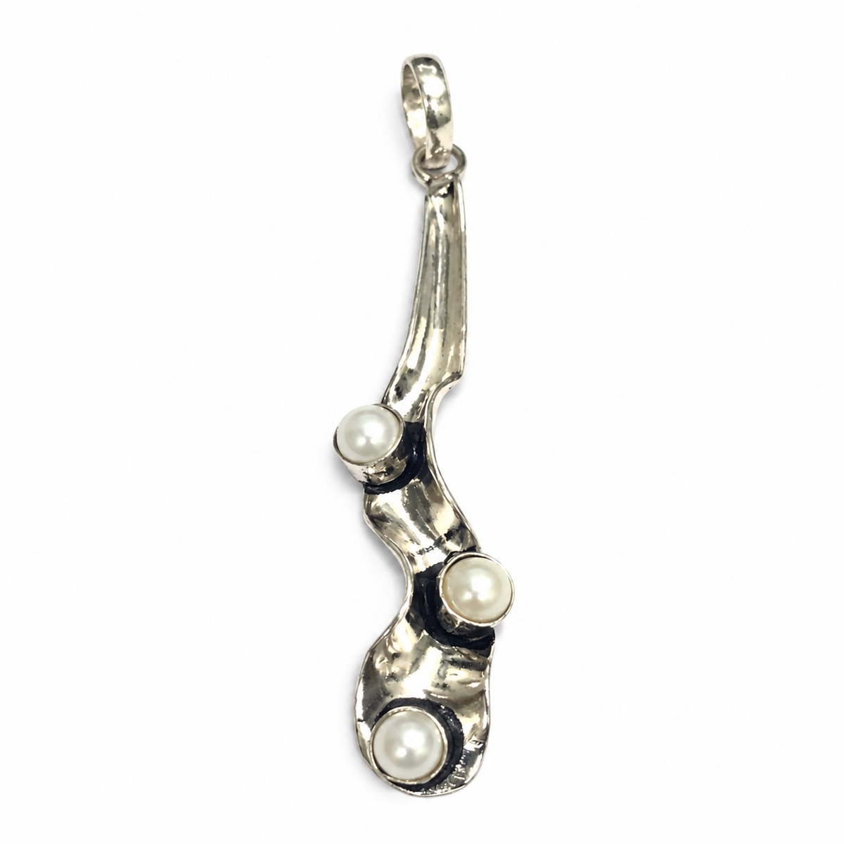 Pearl Pendant, Silver Tone Minimal Boho Jewelry, Elegant Gift PEN337-SLV-LPRL03