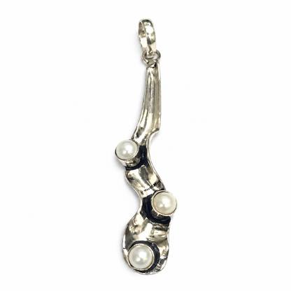 Pearl Pendant, Silver Tone Minimal Boho Jewelry, Elegant Gift PEN337-SLV-LPRL03