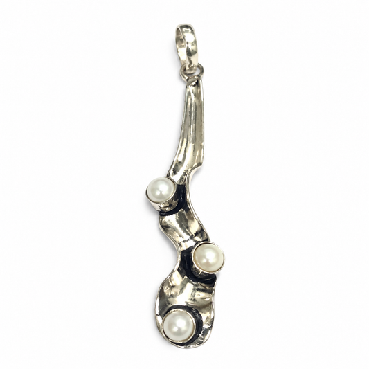 Pearl Pendant, Silver Tone Minimal Boho Jewelry, Elegant Gift PEN337-SLV-LPRL03