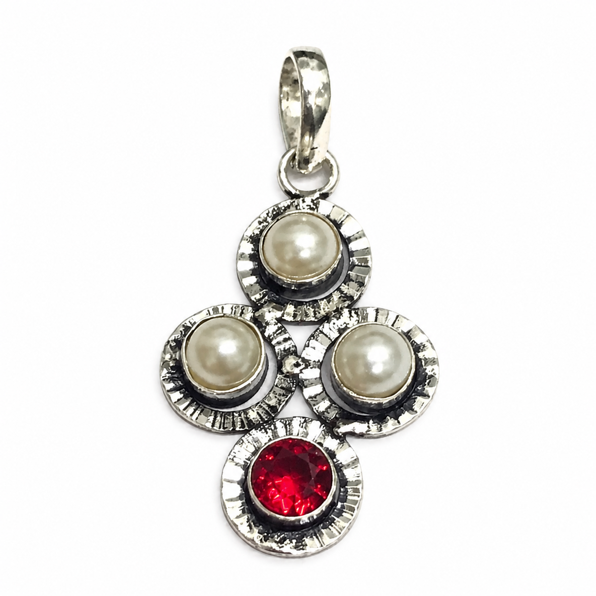 Pearl Garnet Pendant, Silver Tone Boho Statement Jewelry PEN338-SLV-LPRL-LGR04