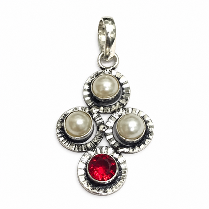 Pearl Garnet Pendant, Silver Tone Boho Statement Jewelry PEN338-SLV-LPRL-LGR04