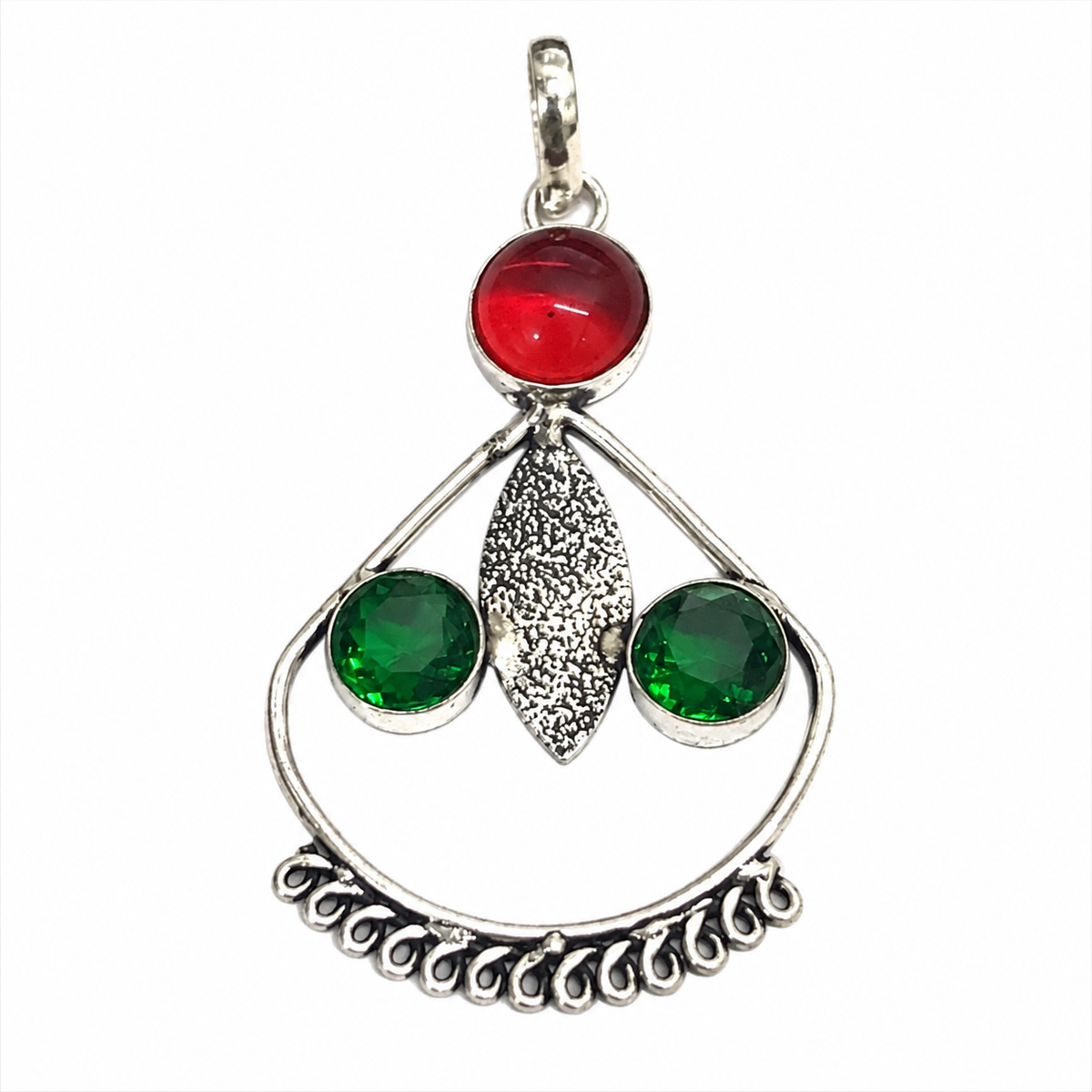 Red Green Gemstone Leaf Pendant Boho Silver Tone Jewelry PEN355-SLV-LGR-LCD03