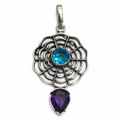 Blue Purple Gemstone Web Pendant Boho Statement Jewelry PEN363-SLV-LBT-LAMT02