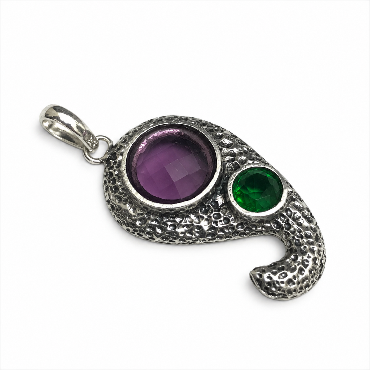 Amethyst Green Gemstone Abstract Pendant Boho Silver Jewelry PEN373-SLV-LAMT-LCD02