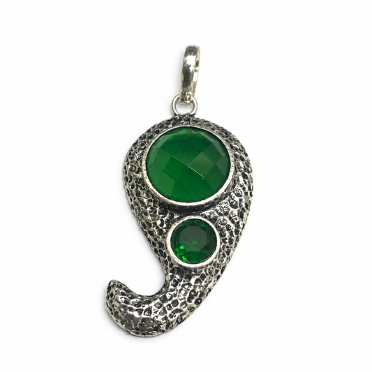 Green Gemstone Abstract Pendant Boho Silver Statement Jewelry PEN373-SLV-LCD02