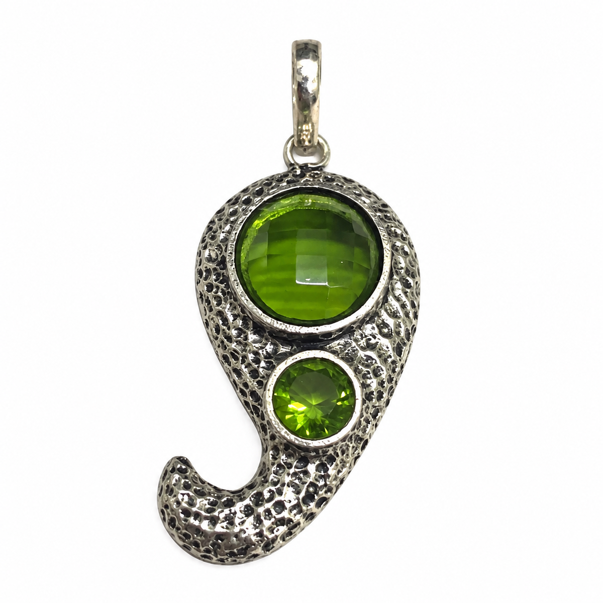 Green Peridot Gemstone Abstract Pendant Boho Silver Jewelry PEN373-SLV-LPD02
