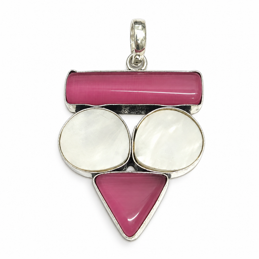 Pink Mother of Pearl Geometric Statement Pendant Boho Jewelry PEN375-SLV-LPOM-MOP04