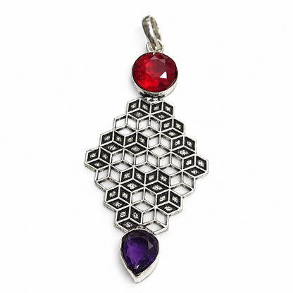 Red Amethyst Geometric Pendant Modern Boho Silver Jewelry PEN380-SLV-LGR-LAMT02