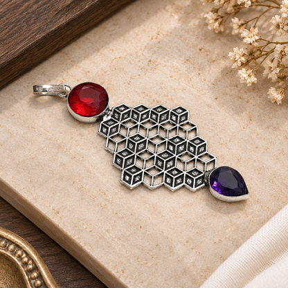 Red Amethyst Geometric Pendant Modern Boho Silver Jewelry PEN380-SLV-LGR-LAMT02