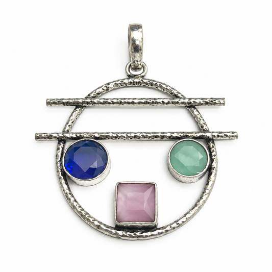 Multicolor Gemstone Openwork Pendant Silver Boho Jewelry PEN384-SLV-LMUL03